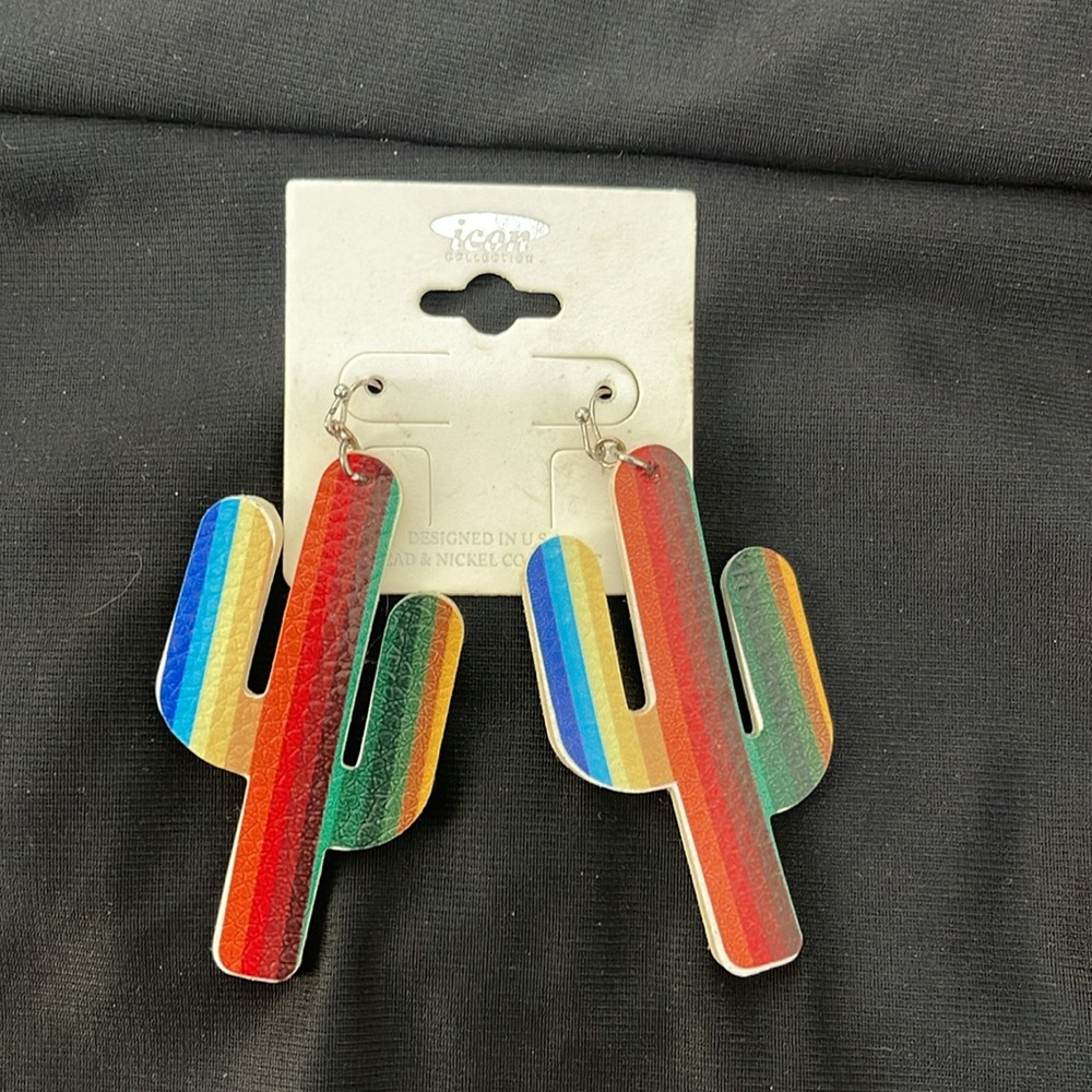Leather Cactus Dangle Earring - Picture 2 of 3